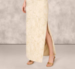 One Shoulder Metallic Stretch Jacquard Column Gown In Light Gold 3