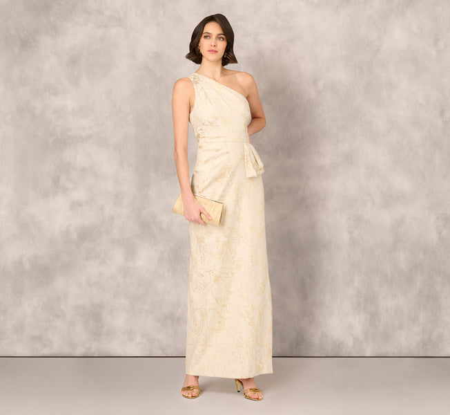 Aidan Mattox Women's Jacquard One-Shoulder Column Gown - Light Gold