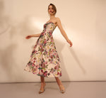 Strapless Floral Jacquard Midi Dress In Pink Multi 1