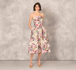 Strapless Floral Jacquard Midi Dress In Pink Multi 3