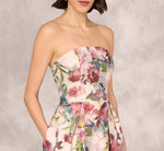 Strapless Floral Jacquard Midi Dress In Pink Multi 5