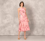 Sleeveless Embroidered Side Flounce Midi Dress In Pink Multi 2