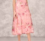 Sleeveless Embroidered Side Flounce Midi Dress In Pink Multi 4