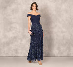 Off Shoulder Sequin Embroidery Mermaid Gown In Navy 1
