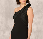 One Shoulder Pleated Detail Mermaid Gown In Black 3