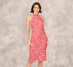 Beaded Halter Midi Sheath Dress In Summer Rose 2