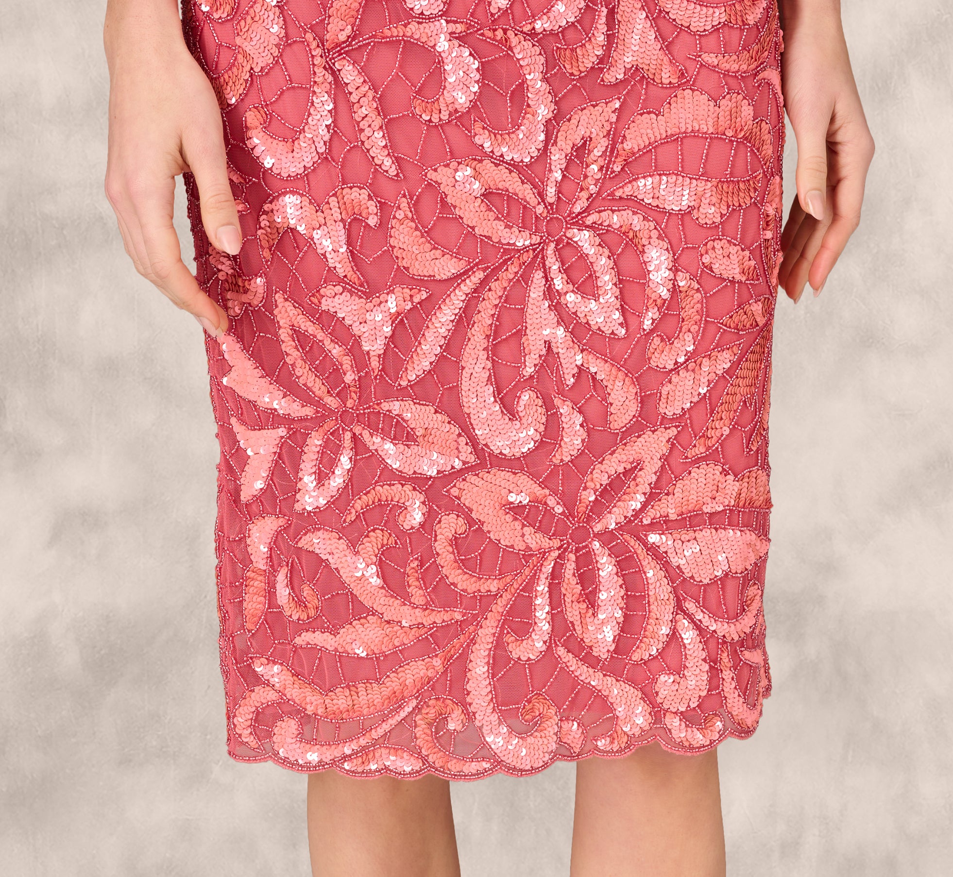 Pink Beaded Halter Midi Sheath Dress