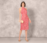 Beaded Halter Midi Sheath Dress In Summer Rose 1