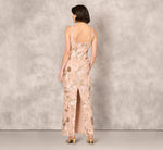 Sleeveless Square Neck Floral Beaded Column Gown In Pink 6