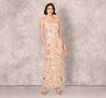 Sleeveless Square Neck Floral Beaded Column Gown In Pink 3