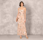 Sleeveless Square Neck Floral Beaded Column Gown In Pink 2