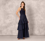 Lace Organza Halter Ballgown In Navy 2