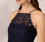 Lace Organza Halter Ballgown In Navy 3
