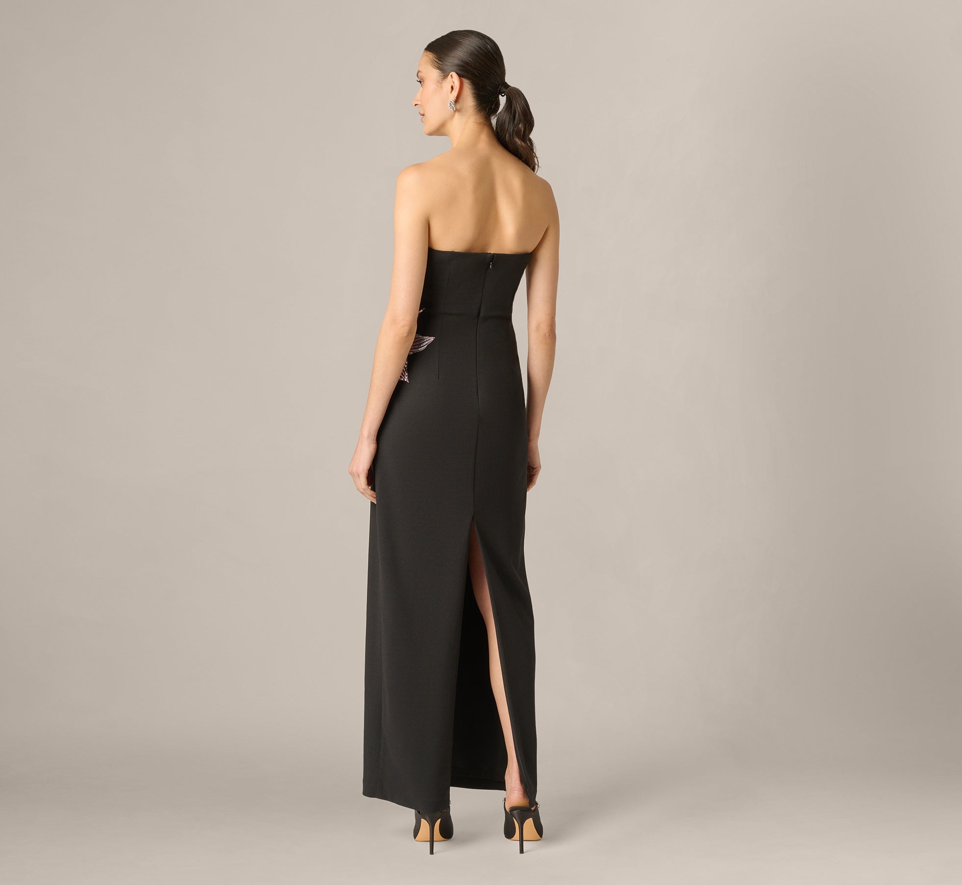 adri strapless panelled maxi dress black Strapless Beaded Flower Gown In Black, Black / Regular / 12