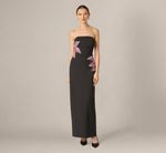 Strapless Beaded Flower Gown In Black 2