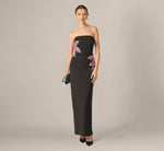 Strapless Beaded Flower Gown In Black 1