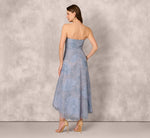 Strapless Floral Embroidered High Low Midi Dress In Blue Cloud 6