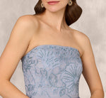 Strapless Floral Embroidered High Low Midi Dress In Blue Cloud 5