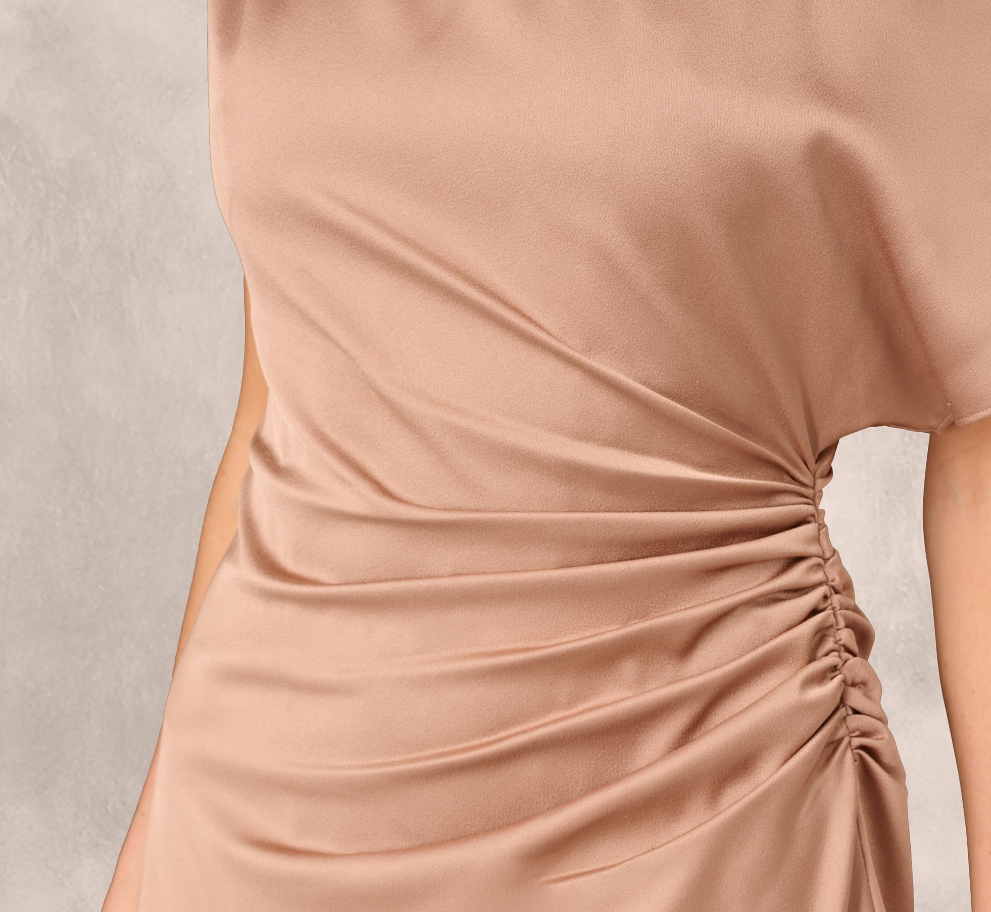 Brown One Shoulder Asymmetrical Draped Satin Midi Dress - Adrianna Papell Brown One Shoulder Asymmetrical Draped Satin Midi Dress - Adrianna Papell