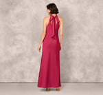 Bias Cut Satin Cowl Halter Gown In Meritage 5