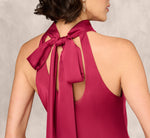 Bias Cut Satin Cowl Halter Gown In Meritage 3