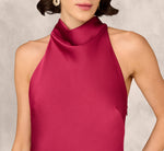 Bias Cut Satin Cowl Halter Gown In Meritage 4