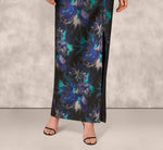One Shoulder Floral Jacquard Belted Gown In Blue Multi 4