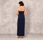 Strapless Floral Sequin Beaded Column Gown In Navy 5