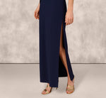 Strapless Floral Sequin Beaded Column Gown In Navy 4