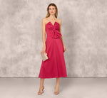 Strapless Bow Front Mikado Midi Dress In Faded Azalea 1