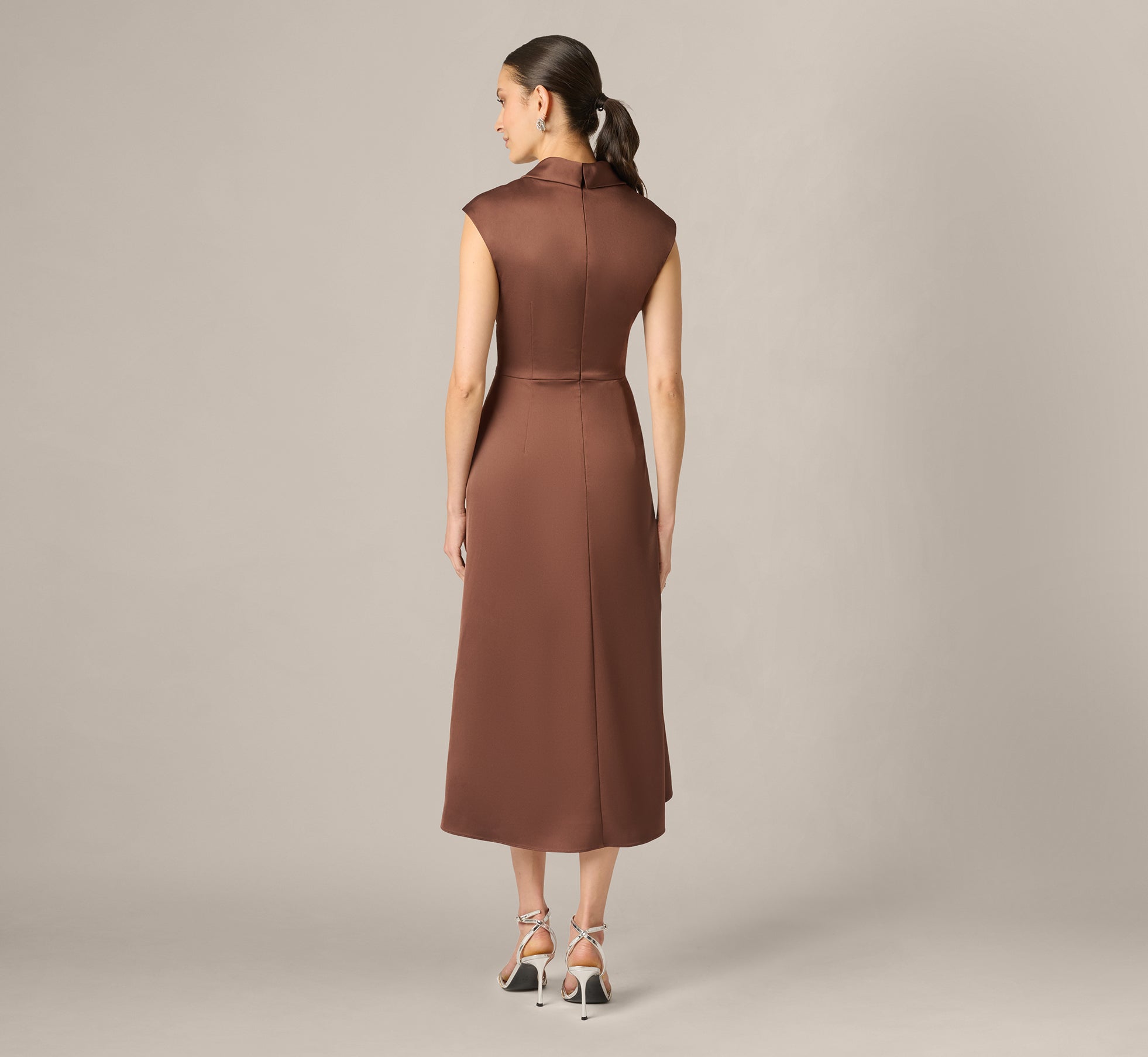 adrianna papell midi dress Brown Twist Front Satin High Low and side pockets add Boho Summer Lace Maxi Silk Satin Colors:Fuschia v-neck gown