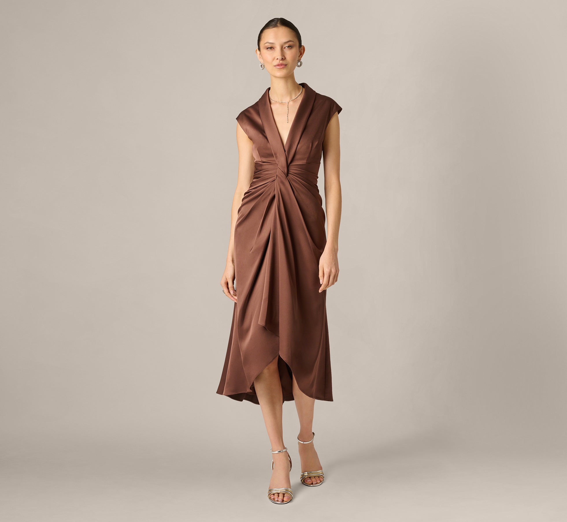 Aidan Mattox Pleated A Line Midi Dress - Espresso