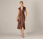 Twist Front Satin High Low Midi Dress In Espresso 1