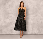 Strapless Satin Beaded Midi Gown In Black 2