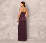 Strapless Notch Neck Satin Gown In Midnight Plum 5