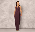 Strapless Notch Neck Satin Gown In Midnight Plum 2