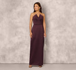 Strapless Notch Neck Satin Gown In Midnight Plum 1