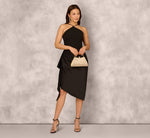 Draped Satin Halter Combo Dress In Black 1