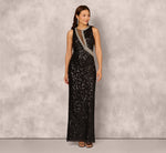Sleeveless Asymmetrical Illusion Sequin Gown In Black 2