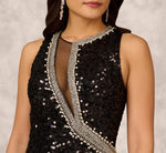 Sleeveless Asymmetrical Illusion Sequin Gown In Black 4