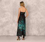 Sleeveless Metallic Floral Jacquard Gown In Black Teal 5