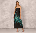 Sleeveless Metallic Floral Jacquard Gown In Black Teal 2