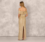 Off Shoulder Sequin Bead Column Gown In Gold 5