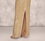 Off Shoulder Sequin Bead Column Gown In Gold 4