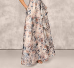 One Shoulder Floral Jacquard Ruffle Gown In Blue Multi 4