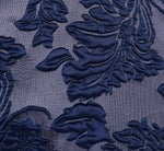 Off Shoulder Textured Floral Jacquard Gown In Navy 6