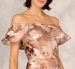 Off Shoulder Floral Jacquard Flounce Gown In Blush Multi 3