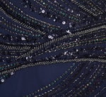 Short Sleeve Beaded Column Gown In Navy 6