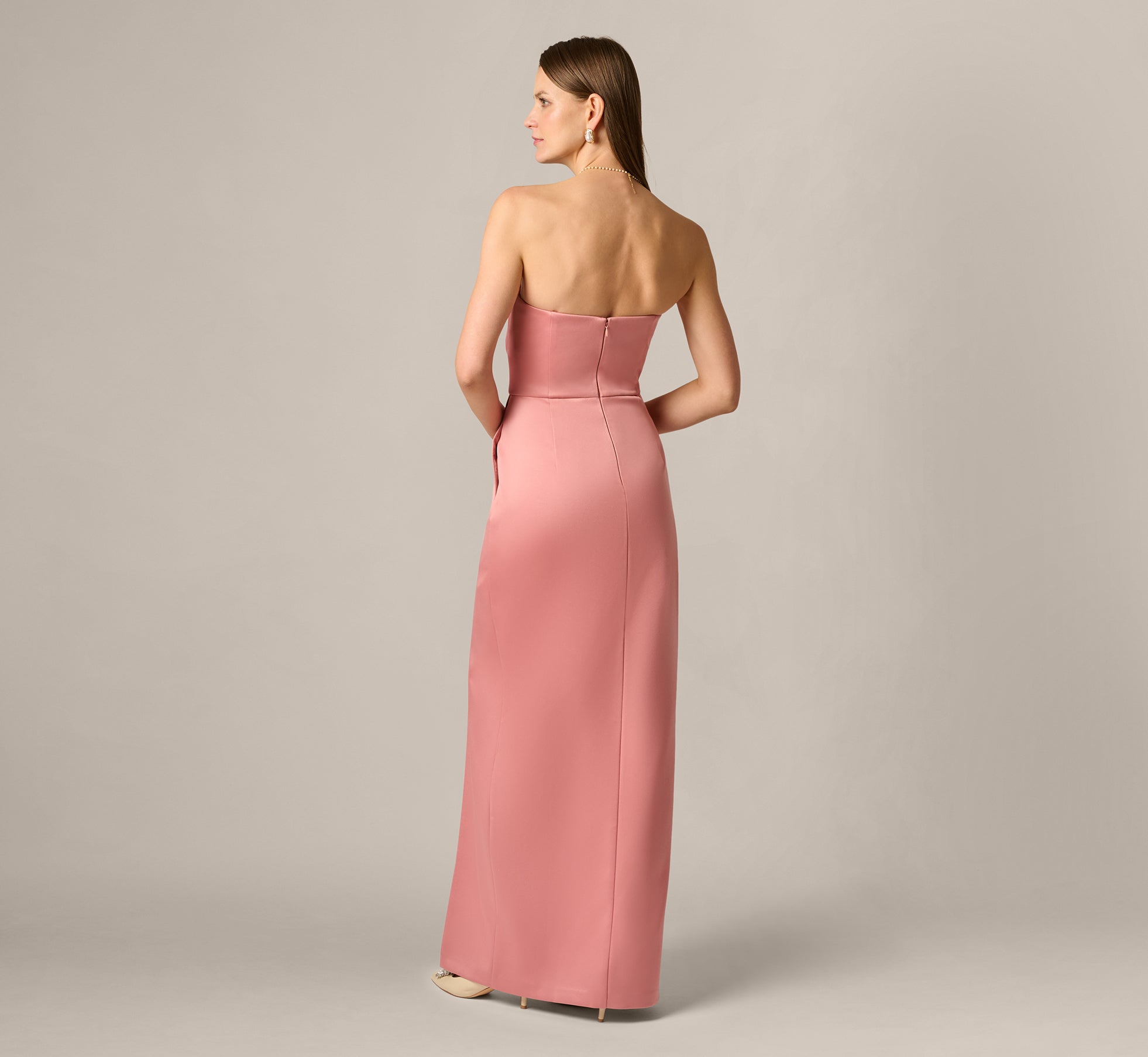 pink strapless satin dress Strapless Duchess Satin Pleated Gown In Rose