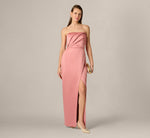 Strapless Duchess Satin Pleated Gown In Rose 1